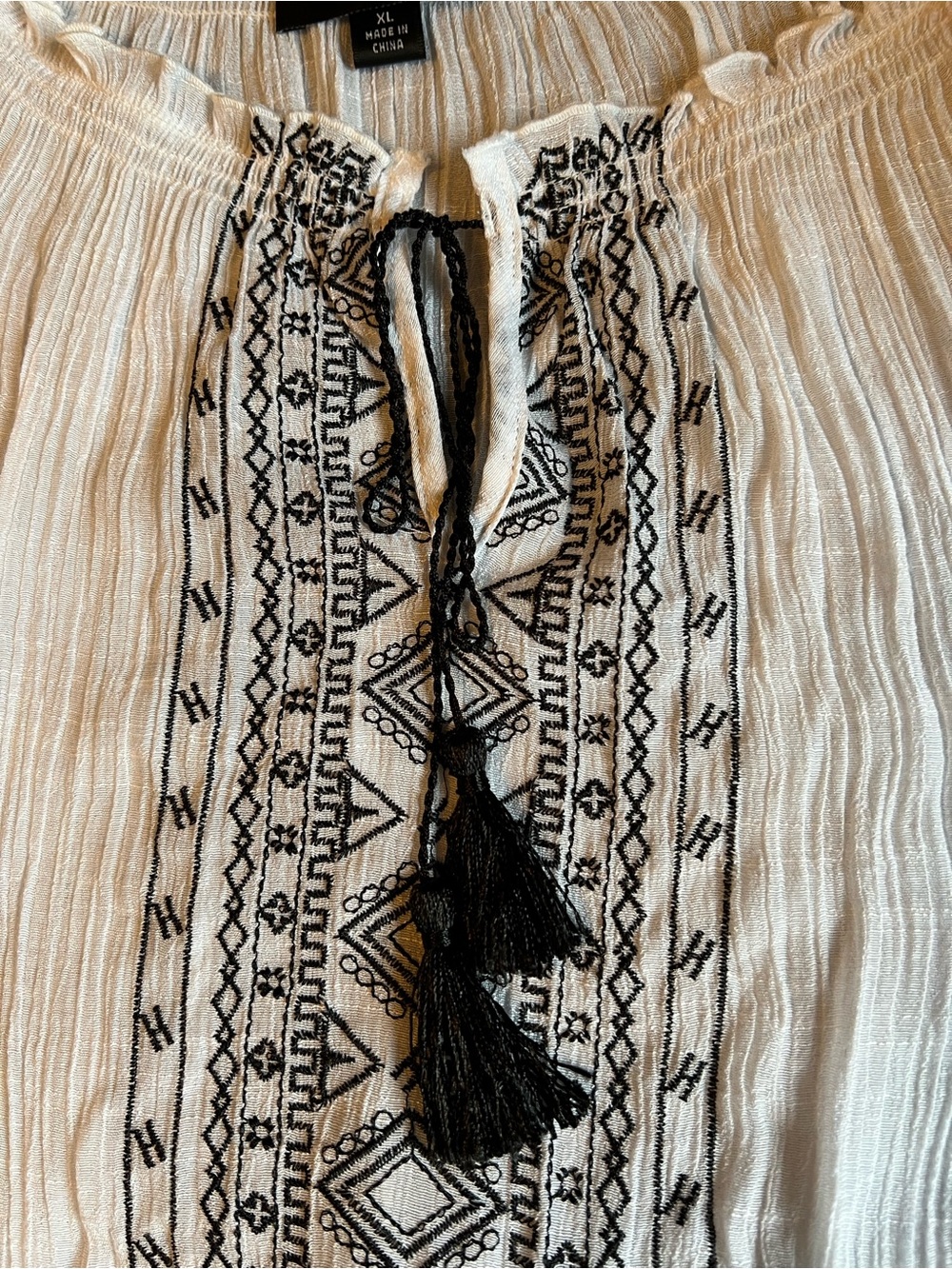 AB Studio White Peasant Blouse with Black Embroidered Panel - Picture 5 of 5